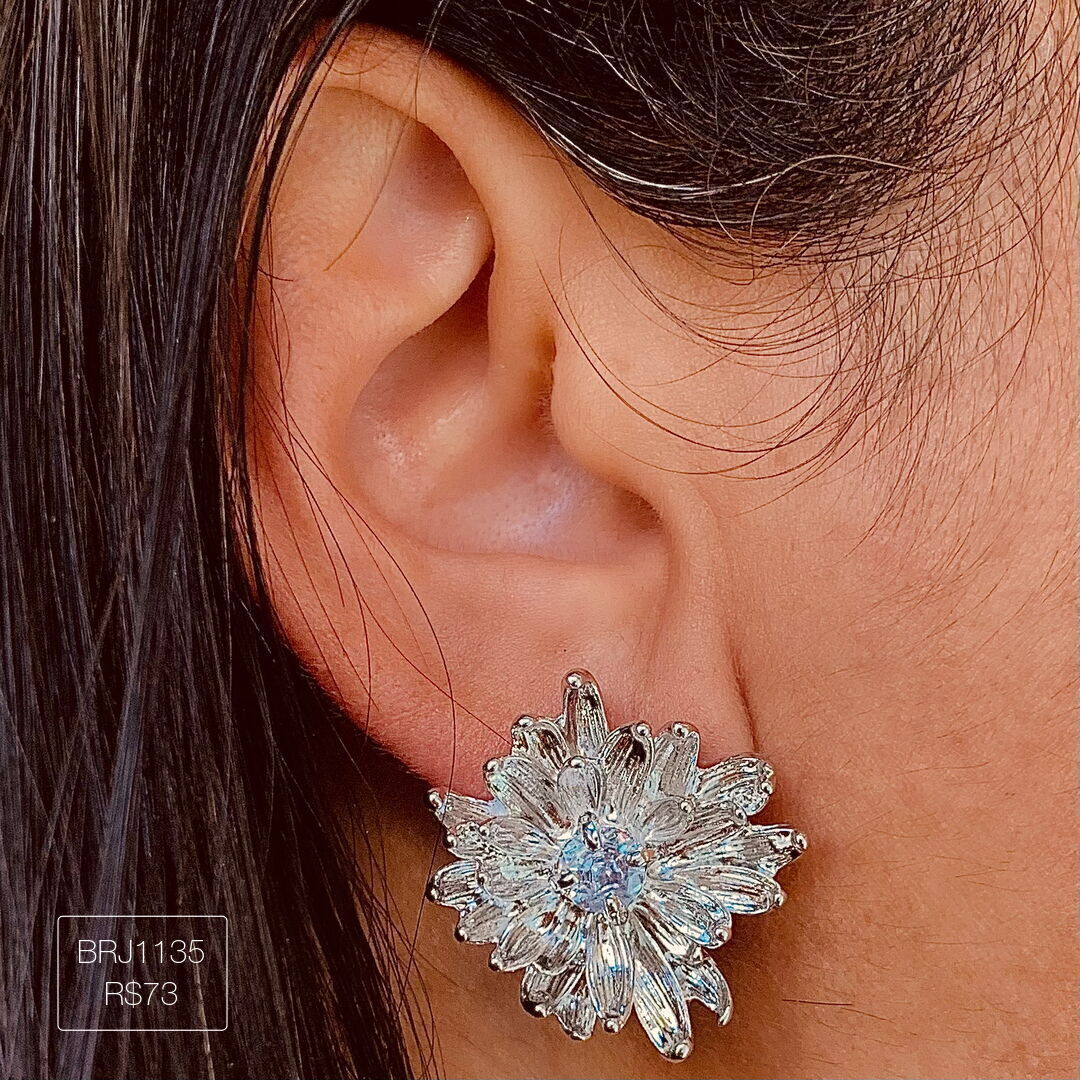 Brinco Margarida M c/ 1 Zircônia Liso Prateado